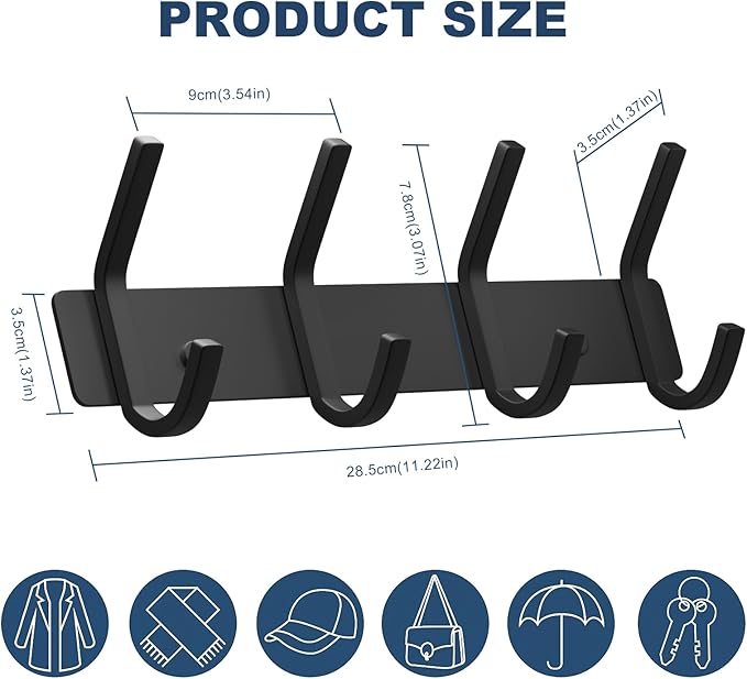 VAEHOLD Wall Hooks, Heavy Duty Aluminum Towel Hooks for Hanging Coat, Hat, Key, Clothes, Closet Hook Wall Mount for Kitchen, Bathroom, Office (“C“ Shape Coat 4 Hooks 1 Pack)-NeatNest