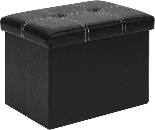 B FSOBEIIALEO Folding Storage Ottoman, Faux Leather Footrest Seat Coffee Table Toy Chest Kids, Black 16.5"x12.6"x12.6"