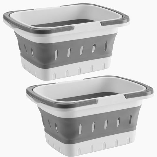 Foldable Plastic Shower Caddy Basket 2 Pcs, Portable and Durable Toiletries Caddy with Handles Ideal for Dorm, Bathroom, Cleaning, Kitchen, Camping, Waterproof, Easy to Clean (Grey 2 pack)-NeatNest