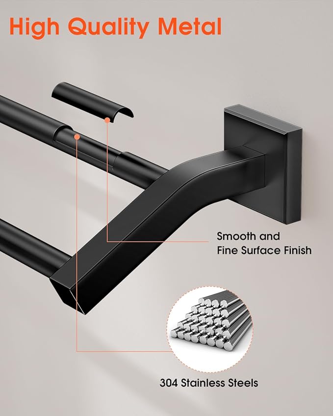 Alise Bath Double Towel Bars,Towel Holder Towel Racks for Bathroom Lavatory,24 Inch SUS304 Stainless Steel Towel Hanger Towel Rail Wall Mount,Matte Black,GK9009-B