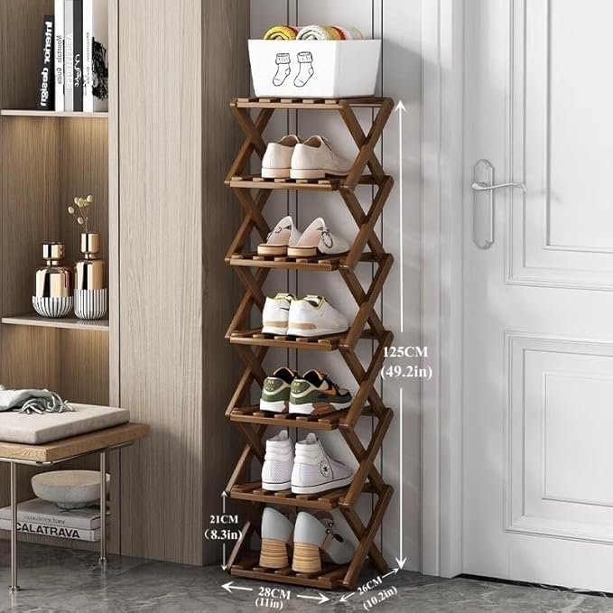 Shoe Rack, Bamboo Foldable Shoes Organizer Free Standing Shelf for Entryway, Closet, Bedroom, Hallway, | Natural | Functional | Multifunctional Shoe Rack (Brown Color) 7 Layers-NeatNest
