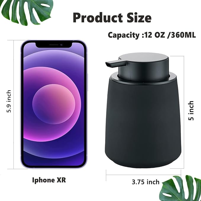 Black Foam Hand Soap Dispenser - 12Oz Ceramic Foaming Soap Dispenser with Easy-to-Press Black Pump, Reusable and Refillable Liquid Lotion Dish Soap Dispensers for Bathroom, Kitchen (Rubber Paint)-NeatNest