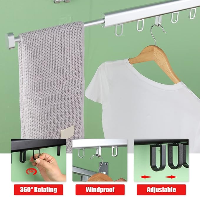 BESTHLS Wall Mounted Clothes Drying Rack for Space Saver Hangers Design for Balcony, Mudroom, Bedroom Foldable Laundry Rack (2-Pole Silver)