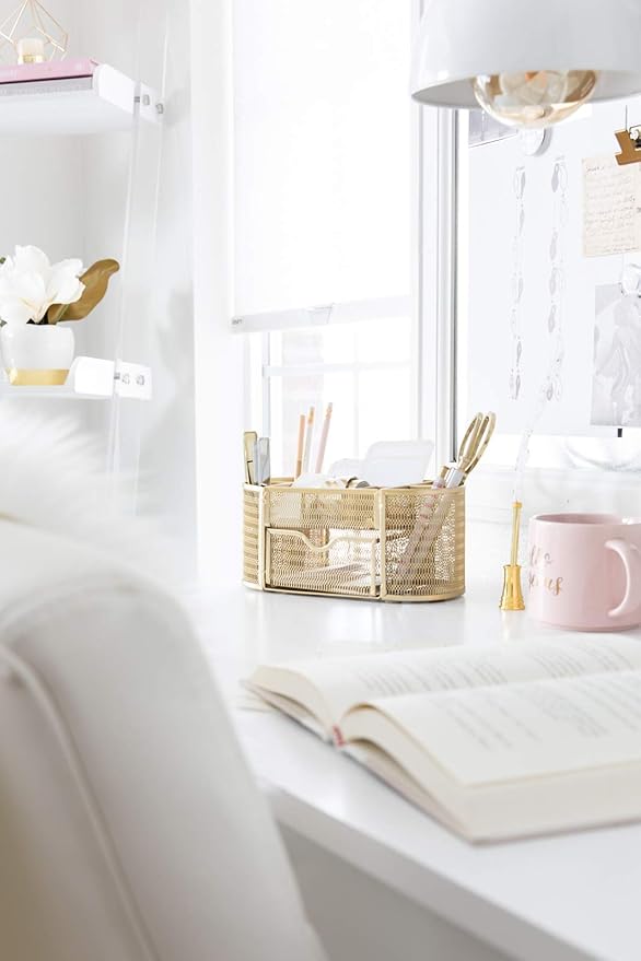 BLU MONACO Gold Desk Organizer Set – Desk Accessories for Women, Office Storage & Supplies, Small Desk Organizers-NeatNest