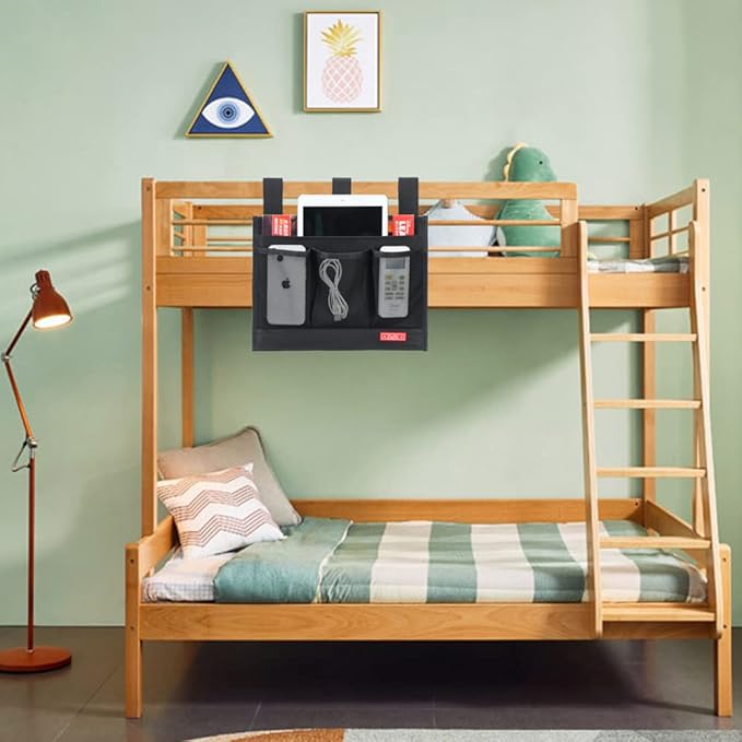 Hanging Bedside Caddy, Bedside Storage Organizer for Magazine, Phone, Remote control (Classic4 Pockets-Black)-NeatNest