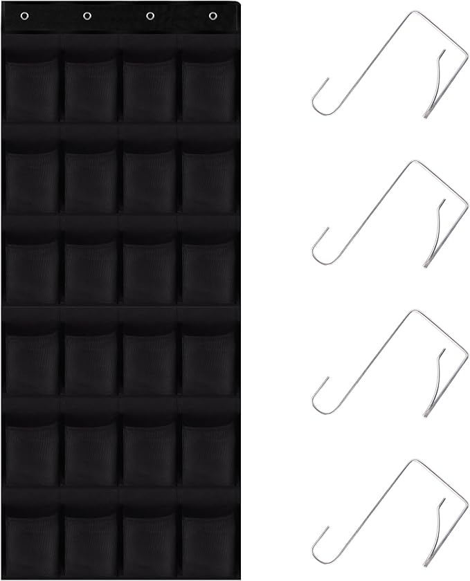 Over the Door Shoe Organizer, 24 Large Breathable Mesh Pockets, Hanging Storage Holder, Hanging Shoe Organizer(Black)-NeatNest