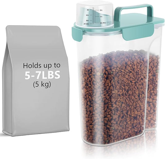 5-7Lbs Dog Cat Food Storage Container with Upgraded Large Nozzle BPA-free, 4 Snap Seals Plastic Pet Food Storage Containers with Handles (1, Elegant Blue, 5L)-NeatNest