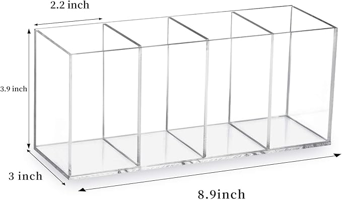 4 Slot Acrylic Pen Holder & Makeup Brush Organizer - Clear Desk Storage for Office, Beauty Supplies, Transparent Pencil, Marker, Paint Brush Holder, Stationery & Desk Accessories Organizer-NeatNest