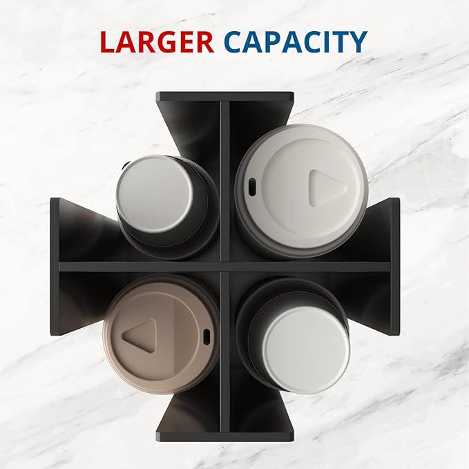 Cup and Lid Holder, 4 Compartment, Square | Rotating Coffee Cup Dispenser Lid Carousel for Restaurant, Buffet, Coffee Station, Bar, Countertop, Black Acrylic-NeatNest