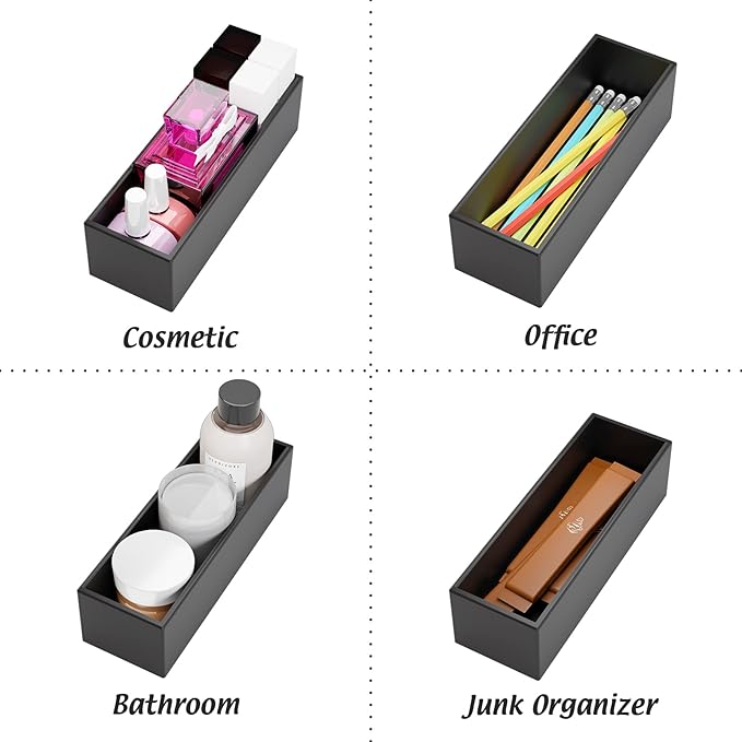 Black Bamboo Drawer Organizer - Silverware&Utensil Holder Organizer for Kitchen Drawers, Multi-Use Drawer Dividers Boxes for Bathroom Counter，Cabinet, Garage, Office Desk, Makeup, Jewelry (9"3"2.5")-NeatNest