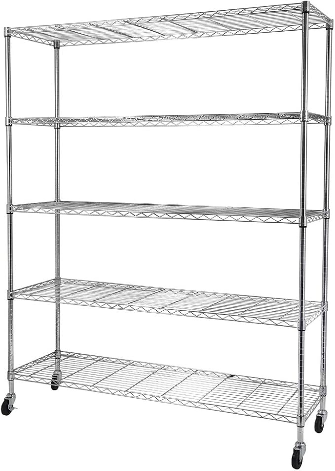 5 Tier Adjustable Storage Shelf Metal Storage Rack Wire Shelving Unit Storage Shelves for Pantry Closet Kitchen Laundry Bathroom (Silver5-5-Tier)