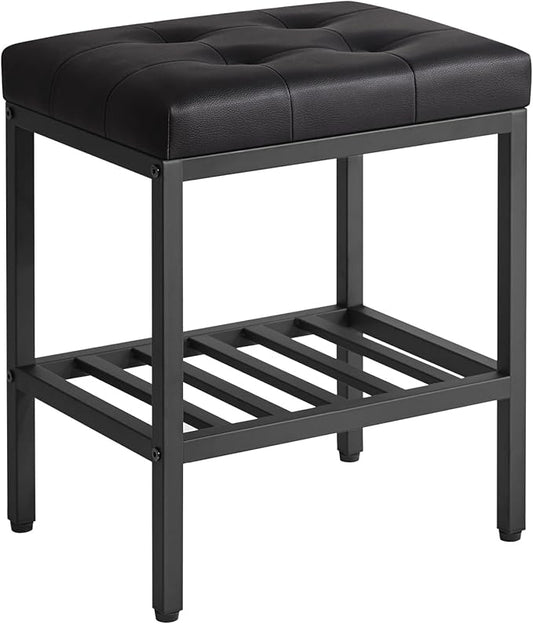 IBUYKE Rectangular Makeup Stool with Adjustable Feet and Storage Space, Footrest Chair, PU Vanity Seat, Multi-Use as Small Side Table or Ottoman, for Bedroom, Black WBD017B