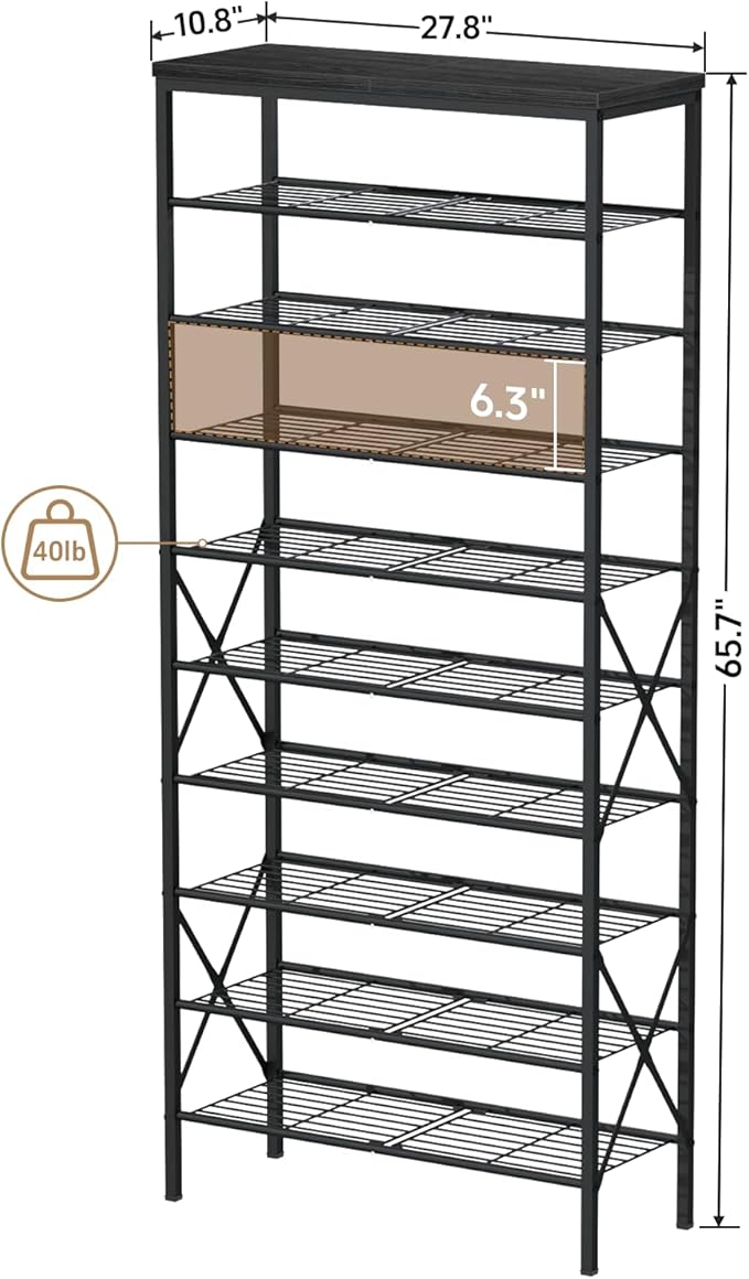10 Tiers Shoe Storage Organizer, Large Capacity Shoe Shelf Holds 32 Pairs of Shoes,Black-NeatNest