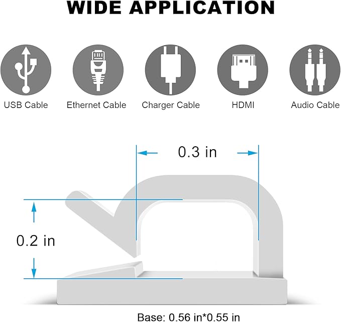 Adhesive Cable Clips White (60 PCS), Upgraded Wire Clips for Cable Management, Strong Cord Clips Wire Holders for The Wall, Under Desk, Led Strip, Electric Wires, Ethernet Cable Clips_Small-NeatNest