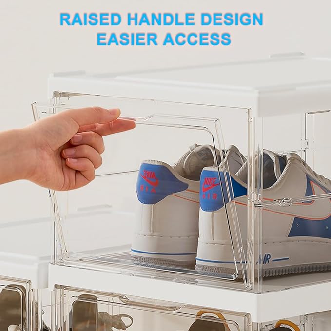 Foldable Shoe Rack Clear Collapsible Storage Box Size up to 16, Free Standing Bins Stackable Plastic with Lids Organizing Dustproof 6-Tiers-NeatNest