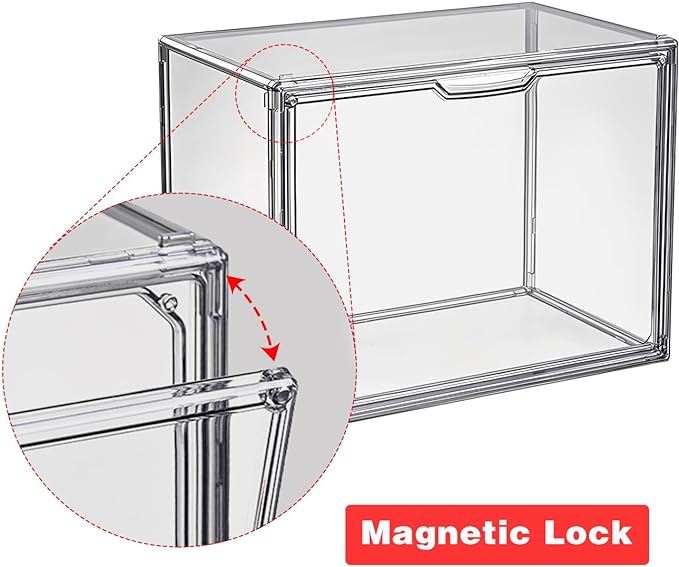 Clear Stackable Plastic Storage Bins with Magnetic Lid, Dustproof Book & Cosmetic Display Cases, Large Figures Collectibles Showcase, Shoe Box, Protection Organizer (Gray, L-1 Pack)-NeatNest