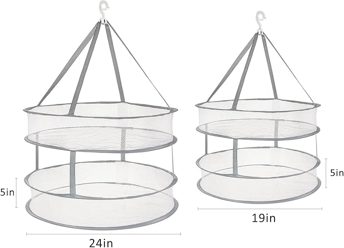 AUTODECO 2 Pack 2-Tier Folding Mesh Clothes Hanging Dryer, Sweater Drying Rack, Large Laundry Drying Rack, Lay fold Flat Dry Hanger, Mesh Clothes Hanging Dryer - M(2Tier)+L(2Tier)