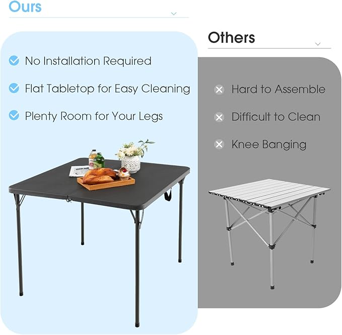 Goplus 34" Square Folding Card Table, Foldable Plastic Folding Tables, Portable Fold Up Table w/Handle, White Indoor Outdoor Utility Bi-Folding Commercial Table for Picnic, Party, Dining, Camping, BBQ-NeatNest