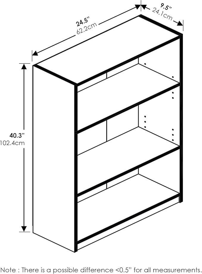 FURINNO JAYA Simple Home 3-Tier Adjustable Shelf Bookcase, French Oak Grey