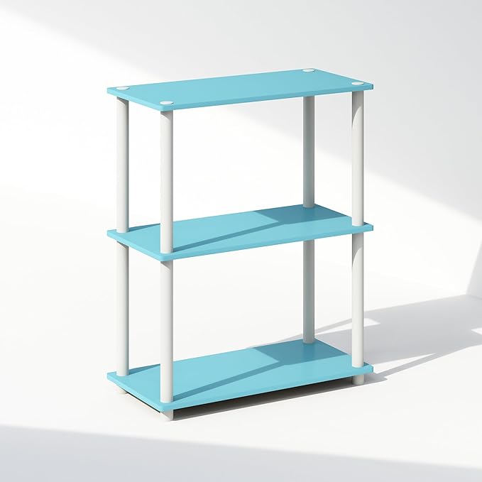 Furinno Turn-N-Tube 3-Tier Multipurpose Compact Bookcase, Light Blue/White-NeatNest
