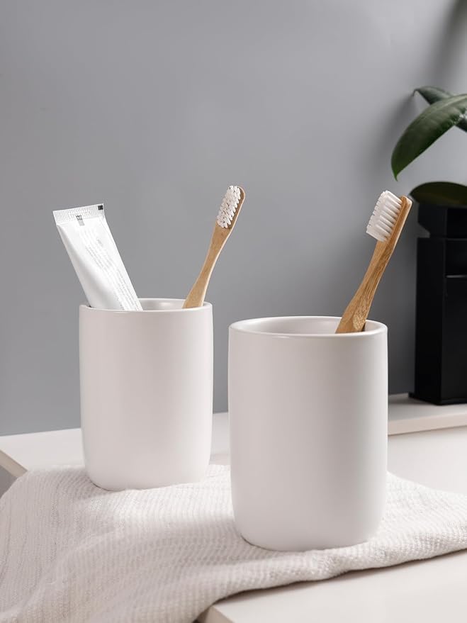 Bosilunlife Soap Dispenser and Toothbrush Holder Set - 11Oz Foam Soap Dispenser Pump Ceramic Bathroom Counter Soap Toothbrush Holder Set White Bathroom Accessories Set-NeatNest