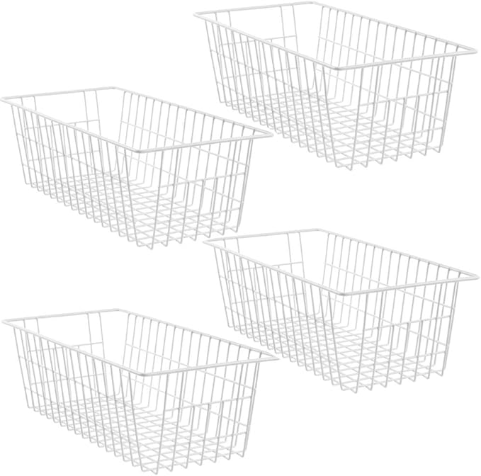 SANNO 14" Freezer Baskets Wire Storage Baskets for Organizing Pantry Organization Bins Cabinets - Metal Basket Kitchen, Laundry, Garage, Fridge, Bathroom Countertop Organizer-NeatNest