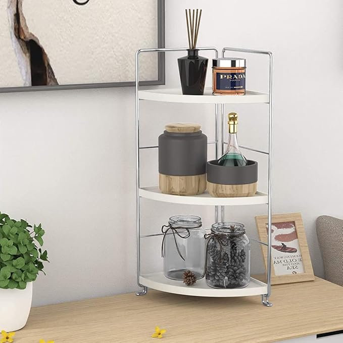 3-Tier Bathroom Countertop Organizer - Vanity Tray Cosmetic & Makeup Storage- Kitchen Spice Rack Standing Shelf - Corner Storage Shelf, Silver-NeatNest