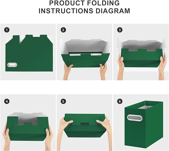 Oterri File Organizer, 4 Packs Small Storage Box, Cardboard File Folder Organizer, Collapsible File Box for Hanging File Folders Letter Size, Portable Filing Organizer with Handle (Dark Green)