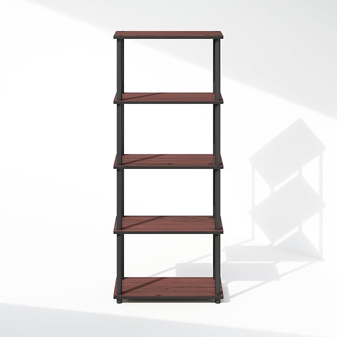 Furinno Turn-N-Tube 5-Tier Multipurpose Compact Bookcase, Dark Cherry/Black-NeatNest