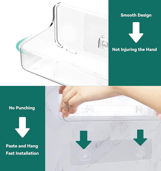 Shower shelves, Adhesive Clear Acrylic Bathroom Shower caddy Organizer, Transparent No Drilling Wall Mount Bathroom Storage-NeatNest