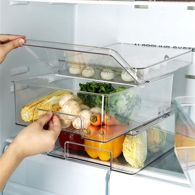 Freezer Containers Food Storage Containers Fridge Containers Plastic Organization Storage Bin for Fridge, Freezer, Pantry, Kitchen- Organizer for Fruit, Yogurt, Snacks, Pasta, set of 2