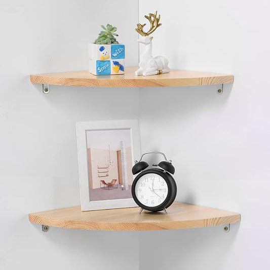 10 inch Corner Shelf, Solid Wood Corner Floating Shelves for Wall, Round End Wall Mounted Floating Shelf for Bedroom, Living Room and Kitchen (Burlywood-10 inch)-NeatNest