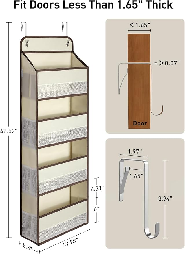 Yecaye Hanging Over the Door Organizer 1 Pack, 35.2lbs Load Toy Stuffed Animal Storage, Swing-proof Bathroom Organizers and Storage for Nursery Newborn Baby Essential Stuff Beige-NeatNest