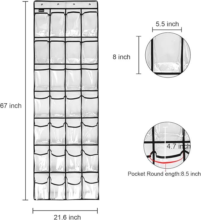 28 Large 1 Pack Transparent Pockets Over The Door Shoe Organizer Sturdy Hanging Shoe Rack for Door Closet Sneakers or Accessories, 4 hooks（White）-NeatNest