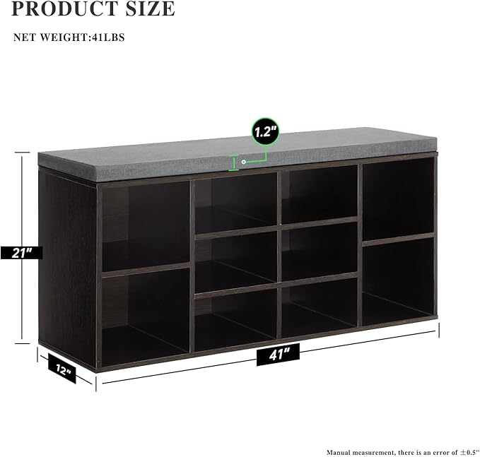 Shoe Storage Bench, Entryway Bench with Storage, 3-Tier Shoe Rack Bench 10 Cubbies Adjustable Shelves Shoe Organizer Shelf for Hallway Front Door Living Room Bedroom