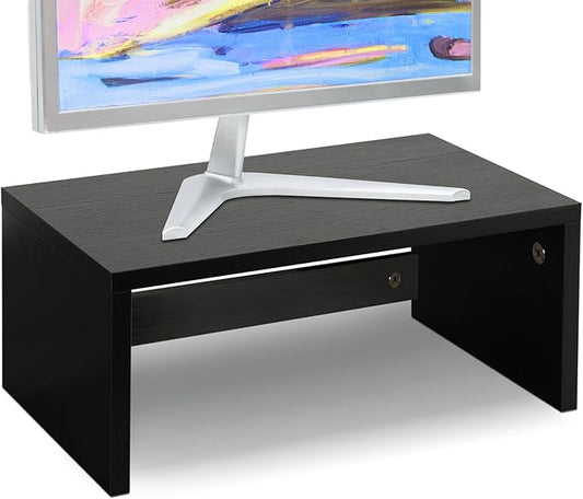 TEAMIX 14.2 inch Monitor Stand Riser, Wood Monitor Riser with Storage for Desk Small Monitor Stand TV/Screen/PC/Laptop Riser Computer Stand Desktop Shelf (Black-Higher)-NeatNest