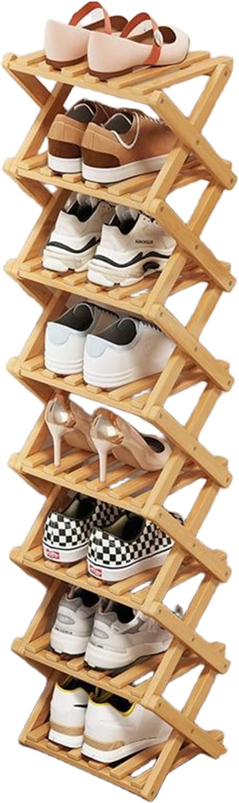 YYW Bamboo Shoe Rack for Entryway, Free Standing Shoe Racks Shelf Closet, Widen Foldable Vertical Shoe Storage Organizer for Living Room-NeatNest