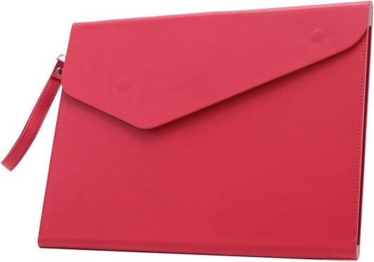 Enyuwlcm PU A4 Leather File Folder Document Holder Folder Stylish Portfolio Envelope Case with Strap and Invisible Magnetic Closure (Red)