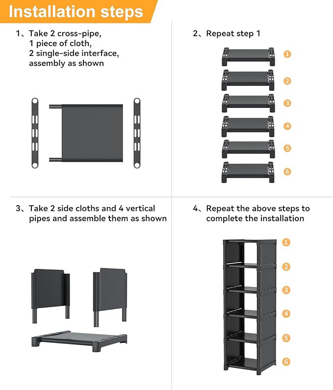 6-Tier Shoe Rack Shoe Organizer, Adjustable Rack Sturdy Easy to Assemble Narrow Shoe Shelf for Closet Entryway Hallway Balcony-NeatNest