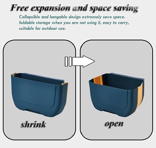 Hanging Folding Mini Trash Can for Kitchen Cabinet Door, Small Collapsible Garbage Bin Under Sink,Wall Mounted Folding Waste Bin- Mini Garbage Container for Cabinet/Bedroom/Bathroom 3L (Blue Yellow)-NeatNest