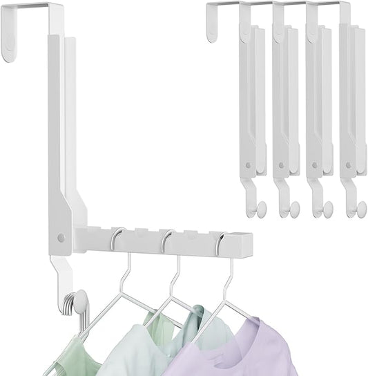 4 Packs Over The Door Drying Rack, Folding Over Door Hanger Hooks, Portable Space Saving Collapsible Coat Towel Racks for Laundry Room Bathroom Home Organization Travel Drying Storage (4Pack, White)