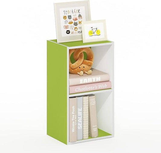 Furinno Luder Bookcase / Book / Storage, 2-Tier Cube, Green/White-NeatNest