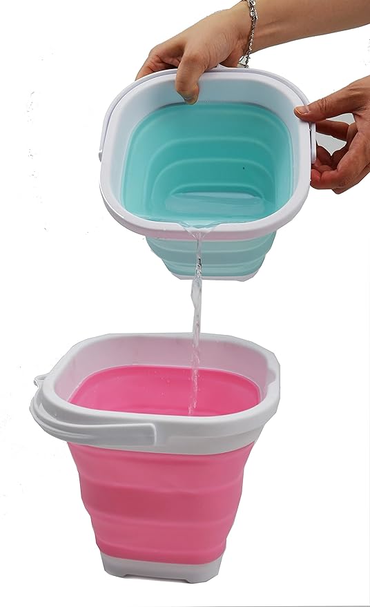 SAMMART 2.6L (0.68 Gallon) Super Mini Sqare Collapsible Plastic Bucket - Foldable Square Tub - Portable Fishing Water Pail - Space Saving Outdoor Waterpot (1, White/Lake Green)-NeatNest