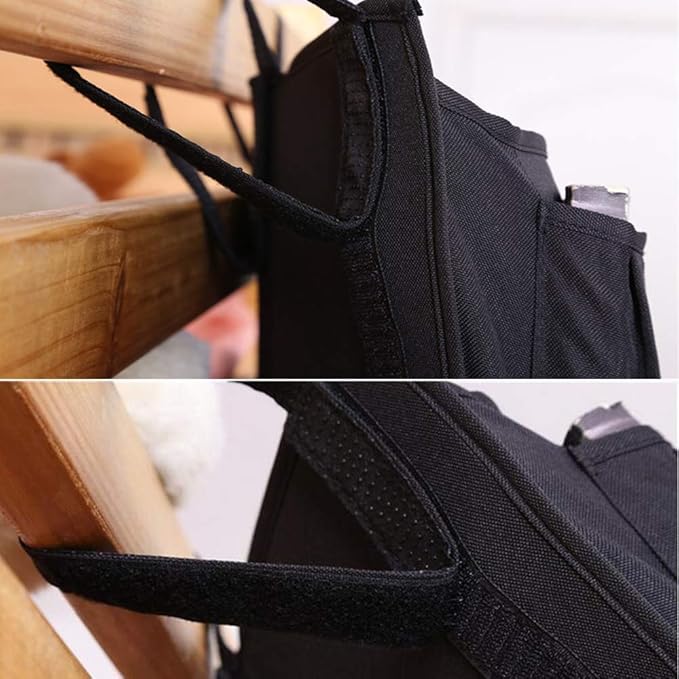 Bunk Bed Organizer, Bedside Storage Caddy, Hanging Pocket for Camp, Dorm Room, Hospital Bed Rail and More (Black)-NeatNest