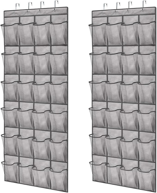 GORILLA GRIP Over the Door Shoe Organizer, 2 Pack, 24 Breathable Mesh Pockets, Space Saving Hanging Storage Holder, Closet Rack Hanger Holds Up to 40 lbs, Hangs on Closets, Shoes, Accessories, Gray-NeatNest