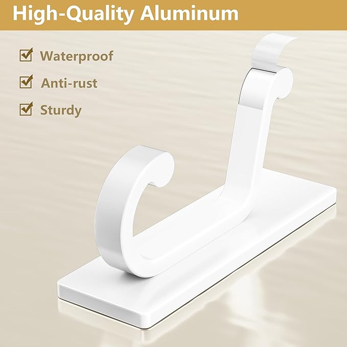 6 Pack Self Adhesive Wall White Hooks - Coat Hooks Wall Mount for Clothes, Towel, Keys, Purse, Backpack, Bag, Hat, Sticky Hooks for Door, Kitchen, Bathroom, Shower, Rental Houses, Hold 10Lbs.
