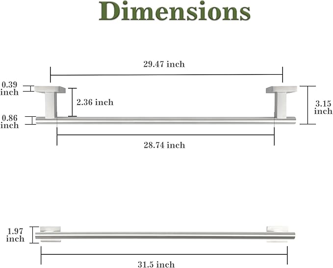 Alise Bathroom Towel Bar, 32 Inch Towel Racks for Bathroom, SUS304 Stainless Steel Towel Holder Heavy Duty Wall Mounted Towel Rack Brushed Nickel Towel Bar