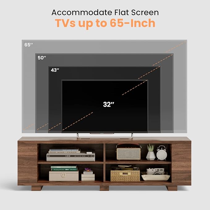 Giantex Modern TV Stand for TVs up to 65 Inch, Wood Entertainment Center w/ 8 Open Storage & Adjustable Shelves, Television Stands w/ 4 Cable Holes, TV Console Table for Living Room, Bedroom (Coffee)-NeatNest