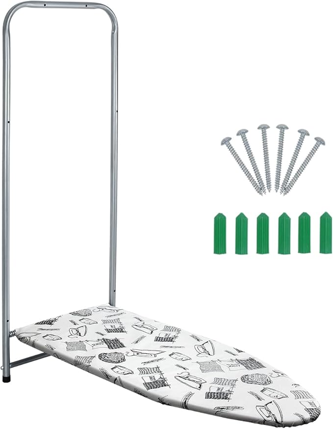 Duwee 14"x38" Wall Mounted and Door Mounted Ironing Board with Heat Resistant Cover