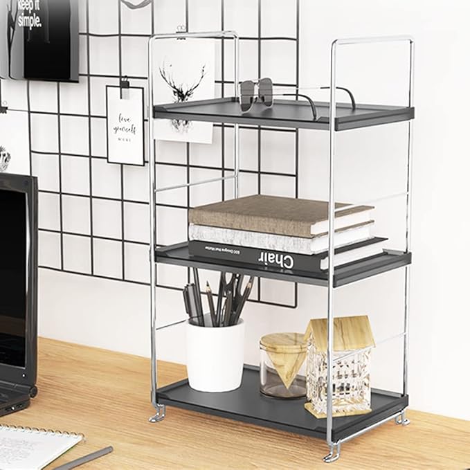 3-Tier Bathroom Countertop Organizer -Makeup Organizer -Corner Storage Shelf- Kitchen Spice Rack Standing Shelf-Great for Vanity, Bathroom, Bedroom, Kitchen (Silver&Black)-NeatNest